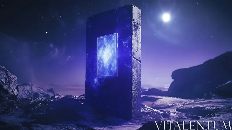 Mysterious Stone Monolith Under Starry Sky AI Image