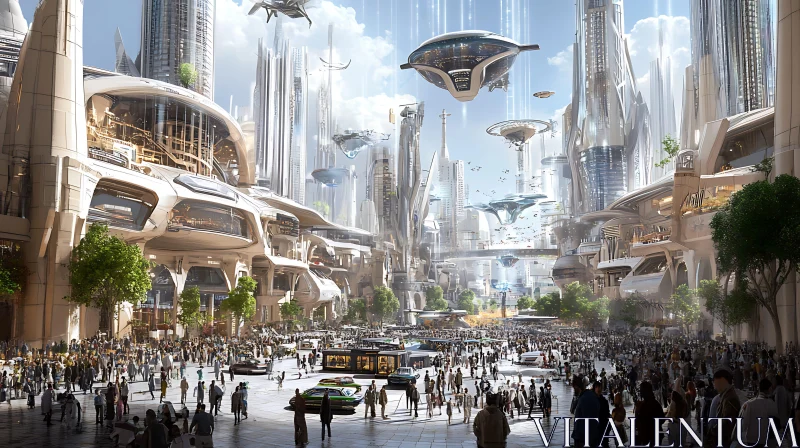 Modern Urban Utopia with Hovering Transports AI Image