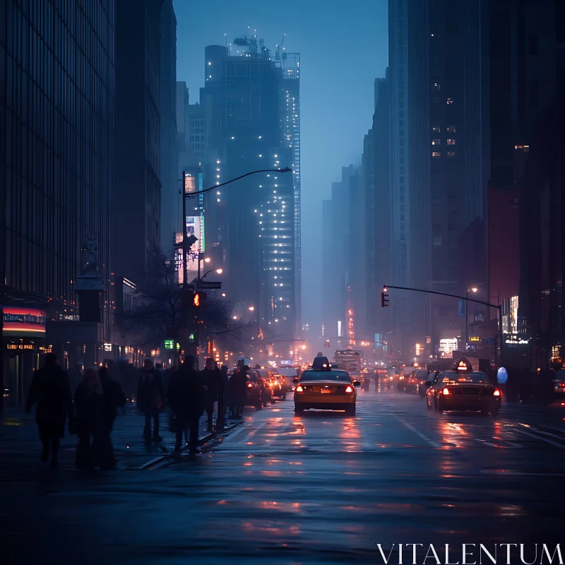 City Streets and Skyscrapers at Night AI Image