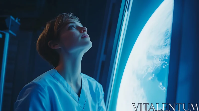 Medical Professional Observing Earth from Space AI Image