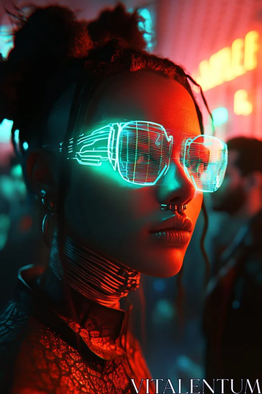 Cyberpunk Woman in Neon Glasses - Futuristic Look AI Image