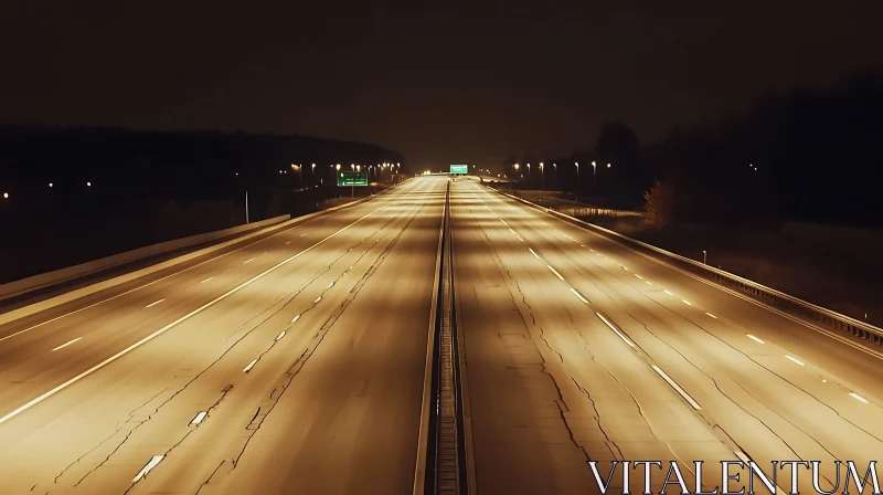 Empty Road Under Street Lights AI Image