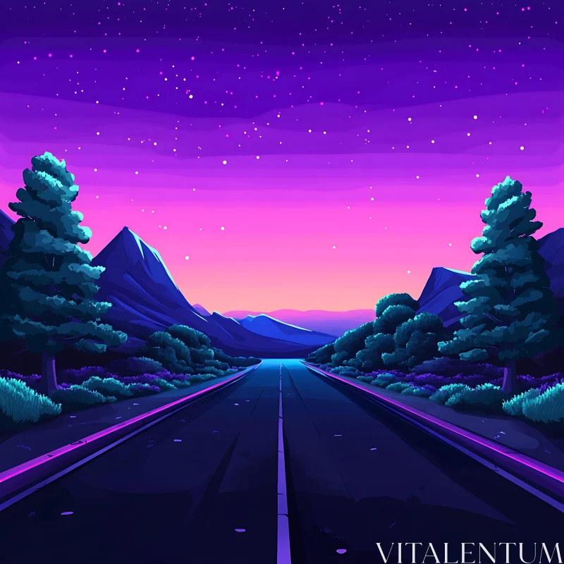 Scenic Twilight Highway through Mountainous Terrain AI Image