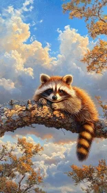 Curious Raccoon on Branch Art