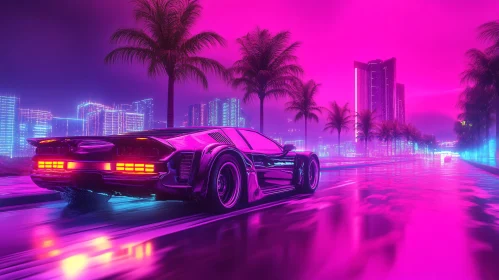 Neon Nights: Futuristic Car in a Vibrant City