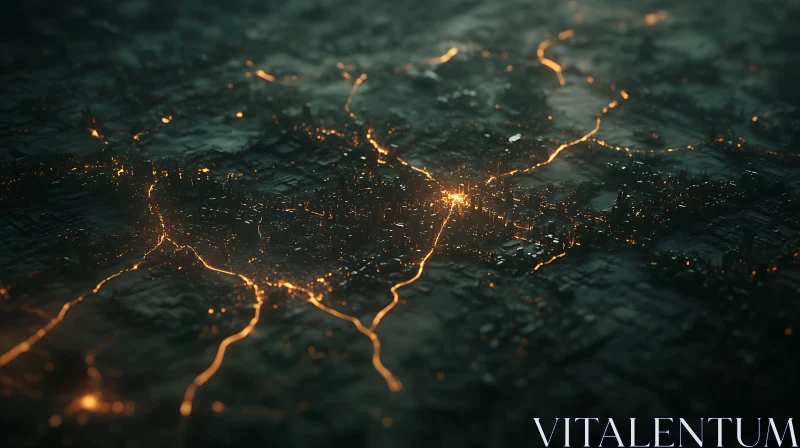 Glowing Urban Cityscape from Above at Night AI Image