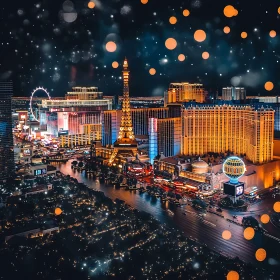 Illuminated Urban Panorama at Night Featuring Eiffel Tower Replica