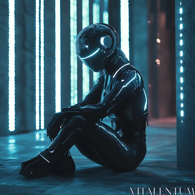 Neon-Illuminated Futuristic Cyborg Design AI Image