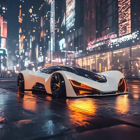 Neon City and Futuristic White Car