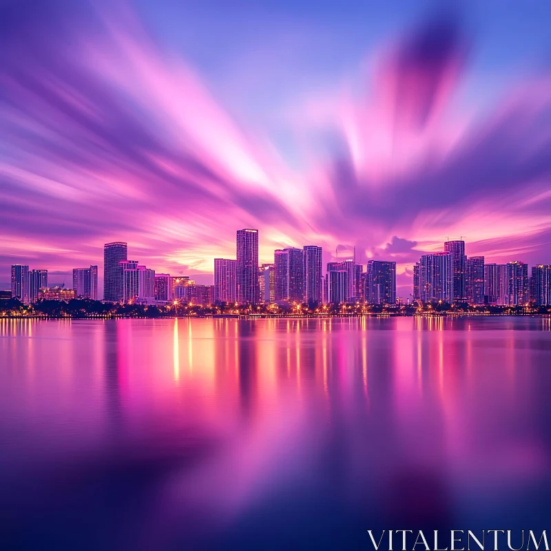 City Sunset with Majestic Reflections AI Image