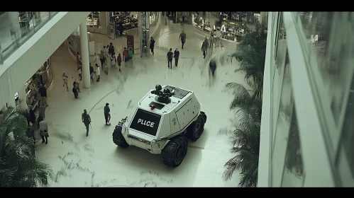 High-Tech Security Robot in Modern Mall