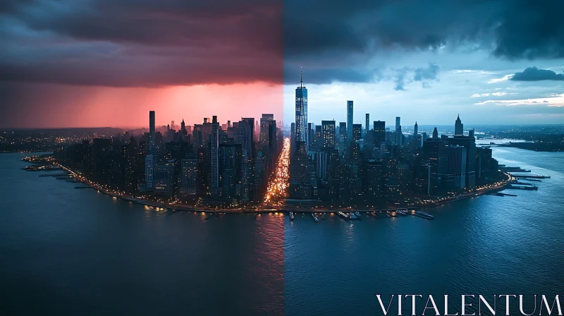 City at Dusk and Dawn: A Dual Perspective AI Image