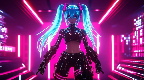 Neon Lit Anime Character in Cyberpunk Setting