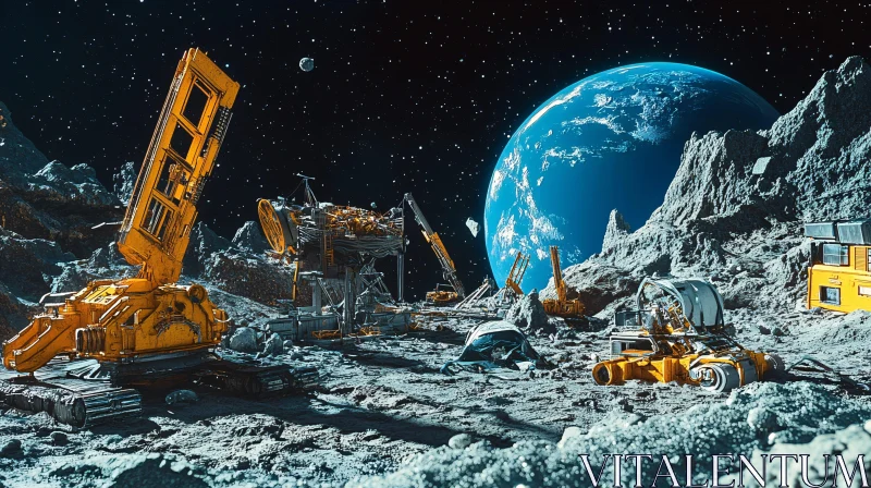 Space Construction Site on the Moon AI Image