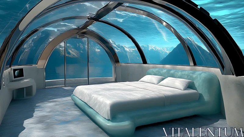 Futuristic Underwater Suite with Ocean and Mountain Views AI Image