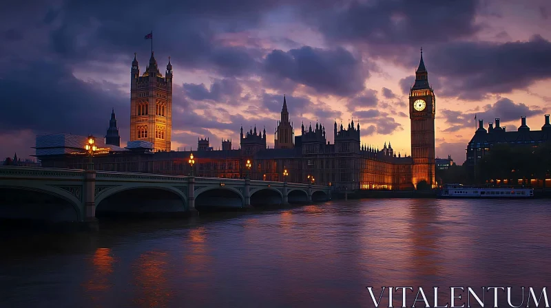 Sunset Over Historic Cityscape with Iconic Clock Tower AI Image