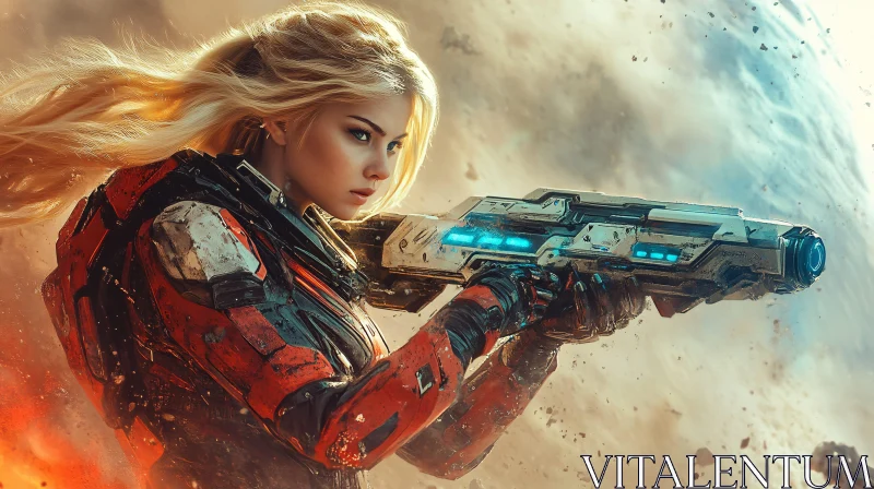 Sci-Fi Heroine in High-Tech Armor AI Image