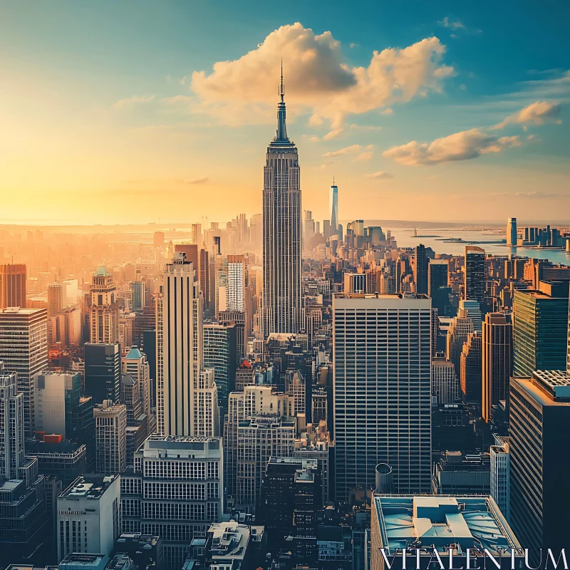 New York Skyline at Sunset AI Image