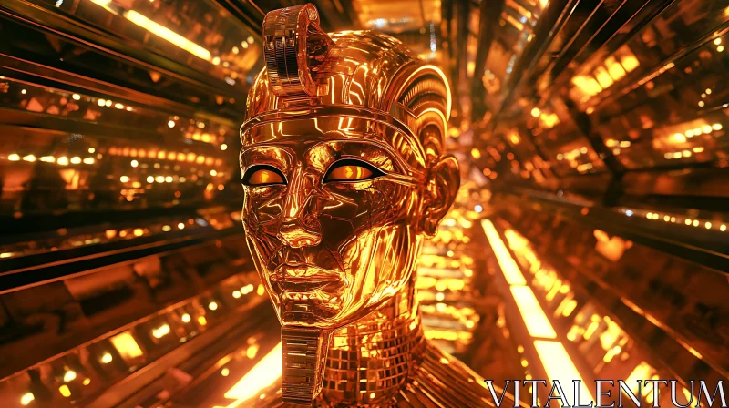 Golden Android in Reflective Environment AI Image