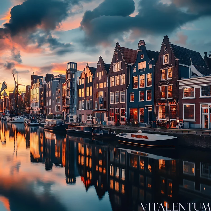 Charming Cityscape at Sunset AI Image