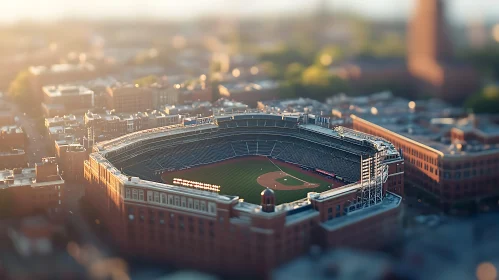 Urban Stadium Bathed in Sunset Light