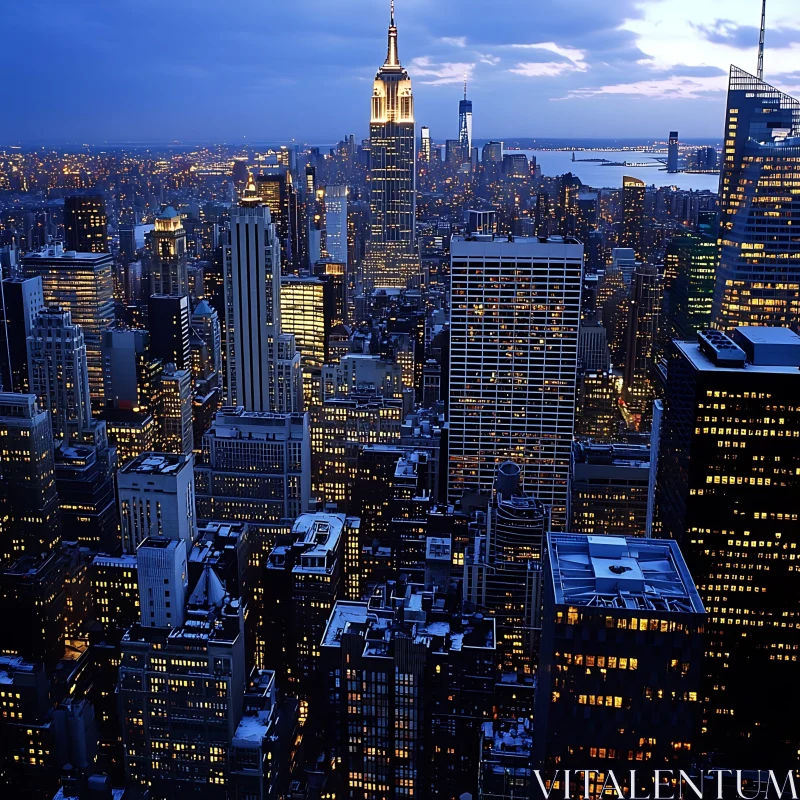 Urban Nightscape with Towering Skyscrapers and Lights AI Image