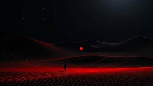 Eerie Nighttime Desert with Neon Red Elements