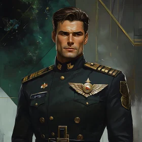 Sci-Fi Military Commander in Dark Uniform