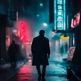 Mysterious Urban Alley with Neon Glow