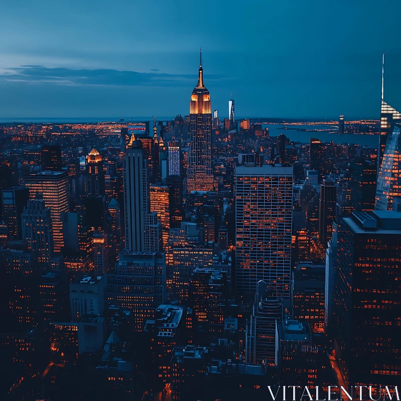 Evening Urban Skyline with Illuminated Towers AI Image