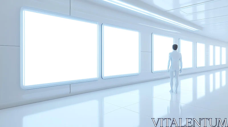 Modern White Corridor with Illuminated Windows AI Image