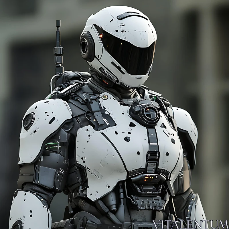 White Armor Cyborg in a Futuristic Setting AI Image