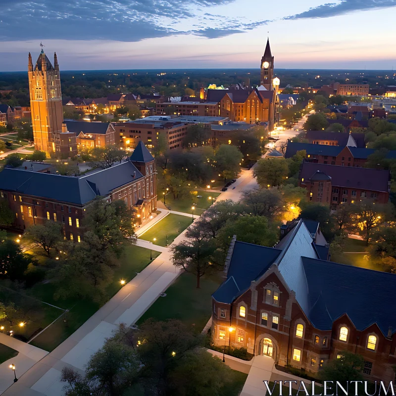 Aerial University Campus at Dusk AI Image