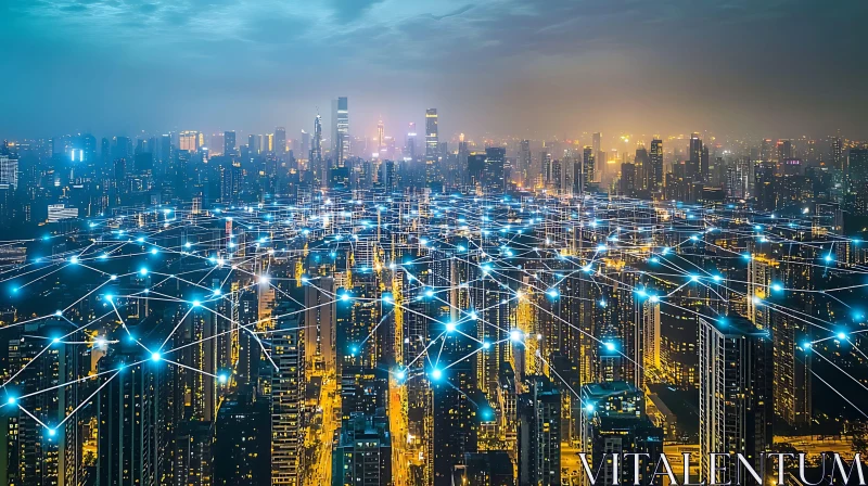 Connected City Network at Night AI Image