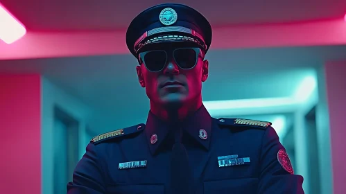 Officer in Neon Lighting