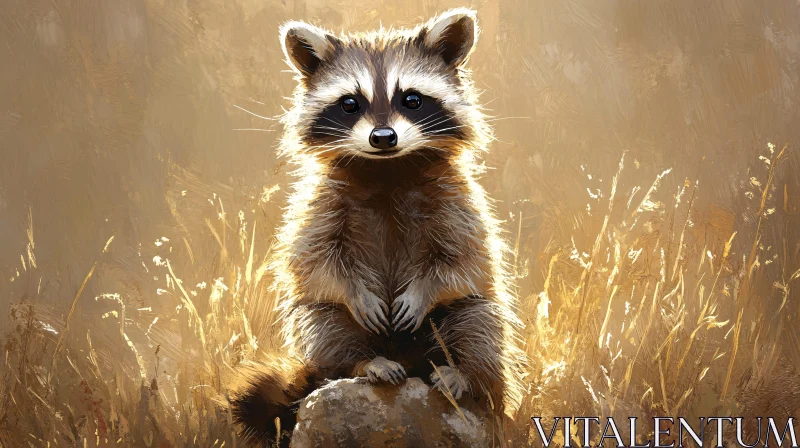 AI ART Gentle Raccoon in Golden Grasses