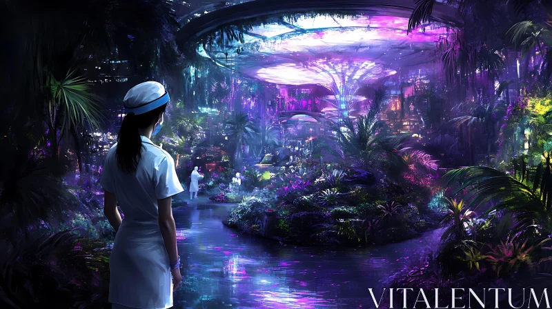 Indoor Neon Jungle with Nurse AI Image