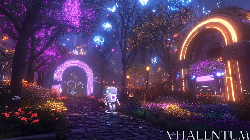 AI ART Neon-Lit Garden with Robot