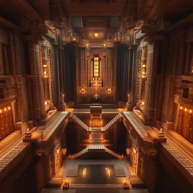 Grand Temple Interior with Symmetrical Design and Warm Lighting