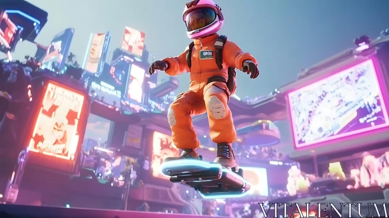 Hoverboard Rider in Neon City AI Image