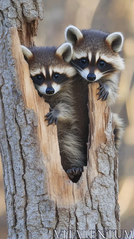 AI ART Curious Raccoons Peeking Out