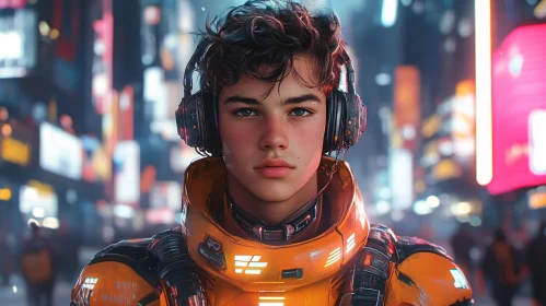 Tech-Savvy Youth in Cyberpunk City