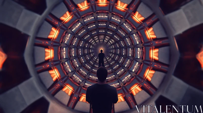 AI ART Man in Reflective Futuristic Tunnel