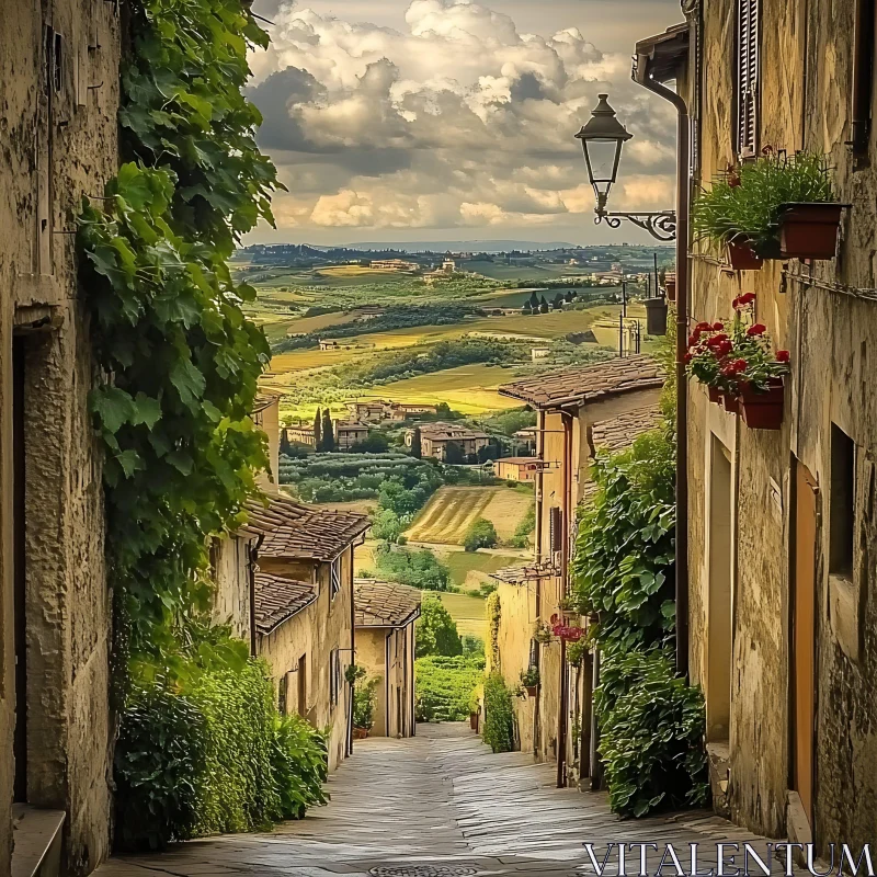 Picturesque Rural Street and Scenic Landscape AI Image