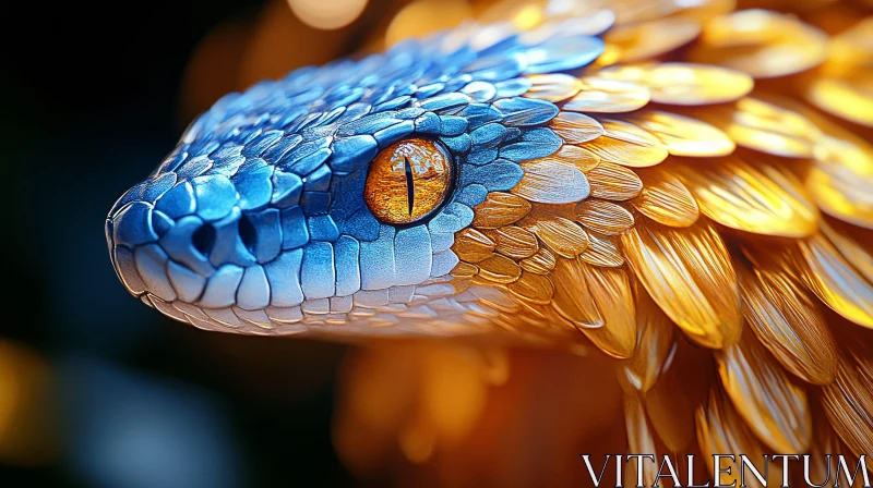 Intricate Snake Scales in Blue and Gold AI Image