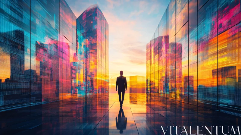 Urban Reflections in Glass Buildings During Sunset AI Image