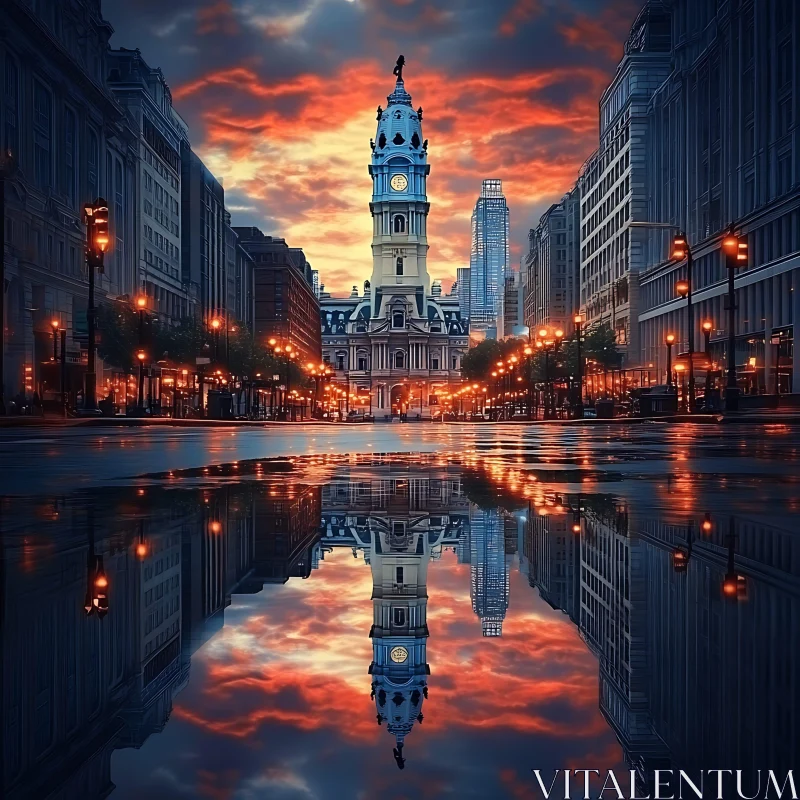 AI ART Urban Sunset Reflection