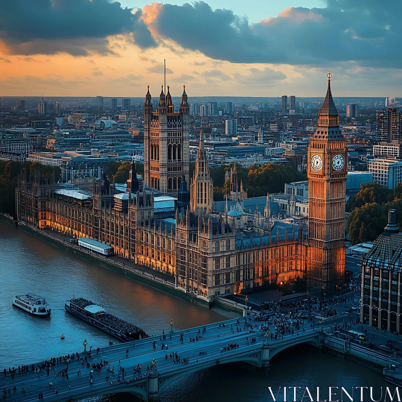 Sunset over London's Iconic Parliament AI Image