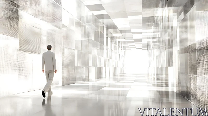 AI ART Modern Technological Corridor with Man in White