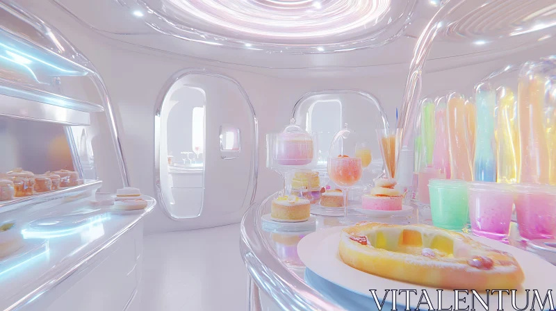 Neon-Lit Modern Kitchen with Assorted Sweets AI Image